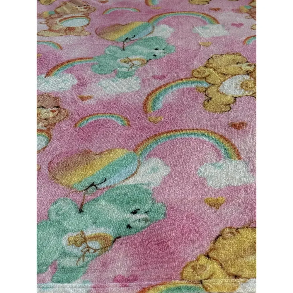 Care Bears Plush Throw Blanket 46x60 Pink Rainbow Hearts Super Soft NWT Franco